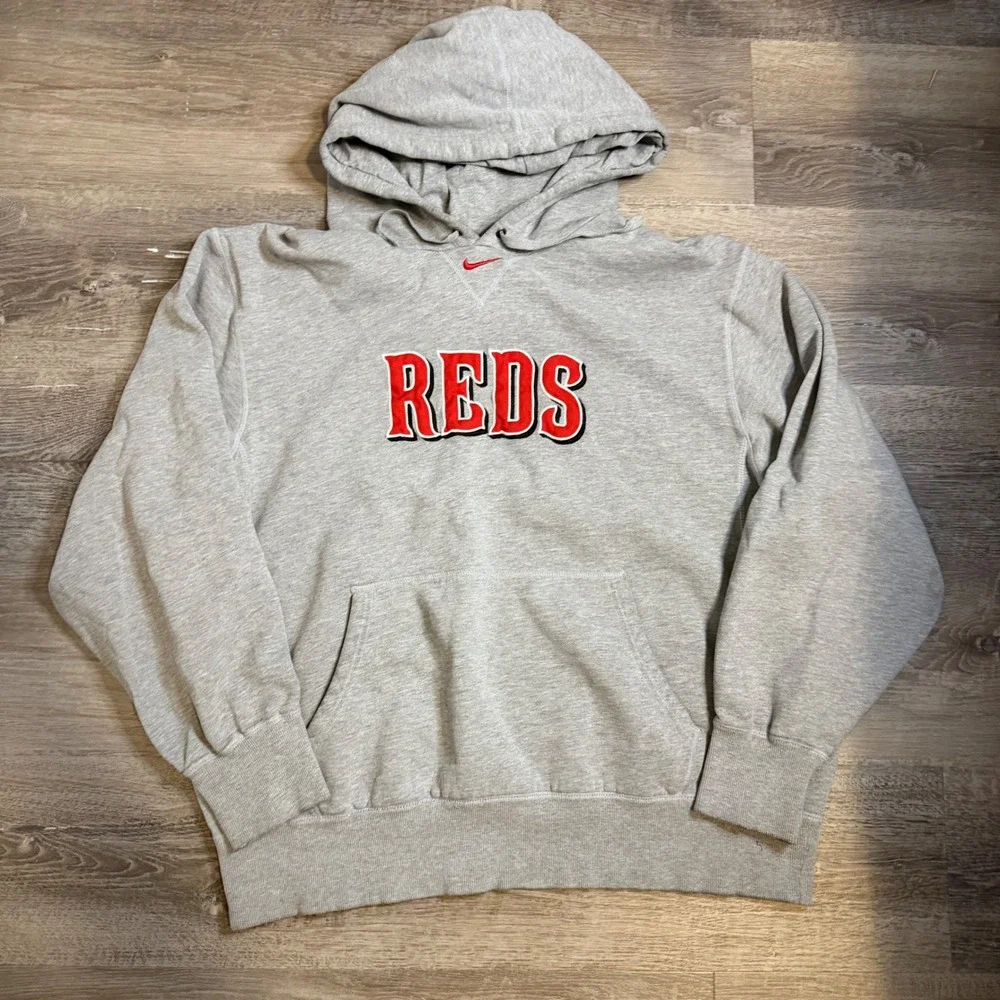 Nike Center Swoosh Cincinnati Reds MLB Hoodie Gray Embroidered Sweatshirt Men XL
